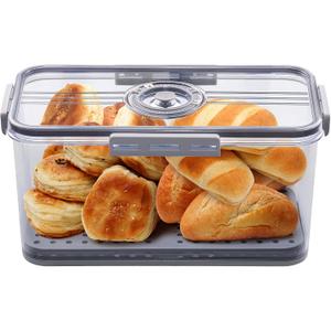 Bread Box for Homemade Bread Boxes for Kitchen Counter Airtight, Time Recording Bread Storage Container with Lid, Bread Containers Storage Airtight Loaf Bread Keeper, Grey