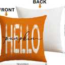 Artscope Fall Decorative Throw Pillow Covers 16x16 Inch Set of 4, Hello Happy Autumn Pumpkin Striped Maple Leaves Harvest Outdoor Farmhouse Pillow Cases for Home Sofa Couch-Orange D