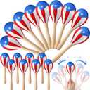 12 Pcs Puerto Rico Flag Wooden Maracas 7.6" Large Musical Shakers for Fiesta, Party Favors, Decorations, Cultural Events & Festive Celebrations