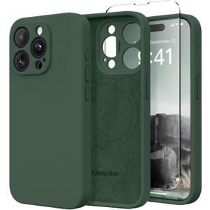 Magnetic for iPhone 15 Pro Max Case, Compatible with MagSafe, [Full Camera Protection][Screen Protector] Silicone Shockproof Protective Phone Case for iPhone 15 Pro Max 6.7", Alpine Green