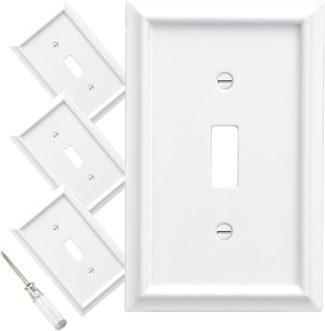 Wall Plates Duplex Outlet Covers, Classic White Light Switch Cover - Natural Bamboo Fiber Electrical Outlet Cover Plate Variety of 13 Styles: Toggle/Combo (1 Gang Toggle 4 Pack, White)
