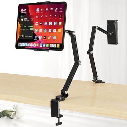 Houele Tablet Stand Holder, Adjustable Foldable Tablet Arm iPad Desk Mount with 360°Rotate Base, Phone Holder iPad Stand for Desk and Bed, Compatible with Tablets, Phones or Other 4-15.6" Device, Black