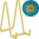 6 Inch Metal Square Wire Plate Stands for Display - Gold 2 Pack Holder Stand + Picture Frame Easel for Book, Decorative Plaque, Photo, Platter