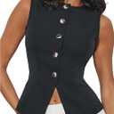 MakeMeChic Women's Vest Top Crew Neck Button Down Casual Blazer Vests Sleeveless Work Office Tops (Black) XS