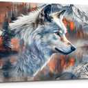 SERIMINO Large Canvas Wall Art for Living Room, Animal Silver Wolf Office Decor Art Prints, Abstract Winter Landscape Pictures Wall Decor Aesthetic, Nature Modern Home Decor Paintings 29"X57"