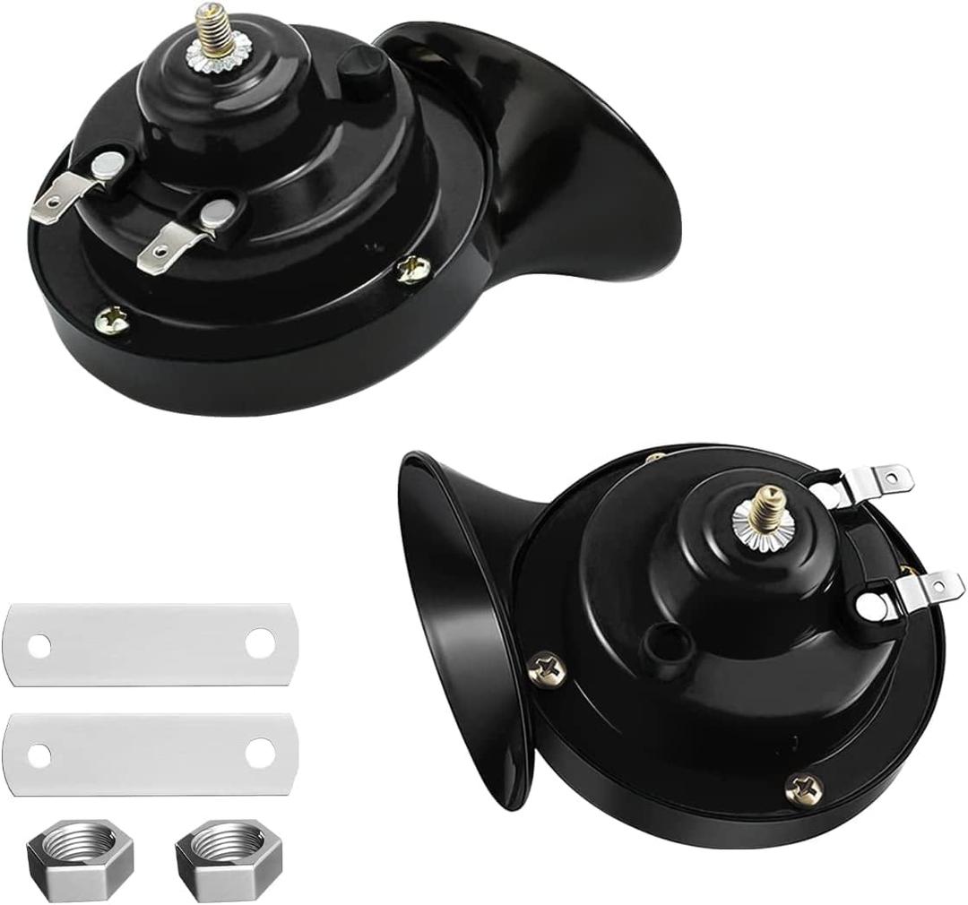 2 x 2PCS 300DB Super Loud Train Horns, 12V Waterproof Air Horns Replacement Kit, Car Air Electric Snail Double Horn, Automotive Accessories Universal for Car, Motorcycle, Truck, Bike, Boat (Black)