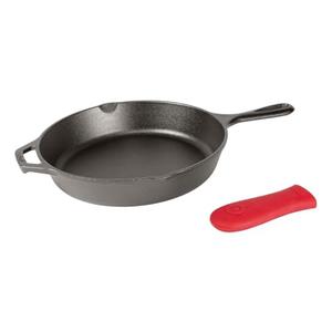 Lodge Cast Iron Skillet with Red Silicone Hot Handle Holder, 10.25-inch