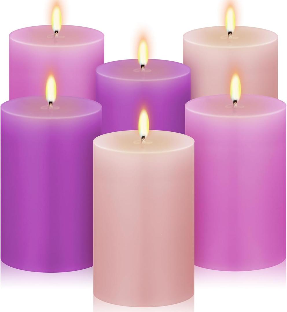 Conelist Set of 6 Gradient Pink Purple Small Pillar Candles 2 x 3 Inch Unscented Colored Votive Candles for Wedding Holiday Church Dinner Table Home Decor