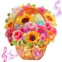XTF2015 Birthday Cards with MUSIC & LIGHTS, Happy Birthday Card, Peony & Daisy, 11 Inch Life Sized Forever Flower Bouquet 3D Pop Up Music Cards for Mom Daughter Women Wife