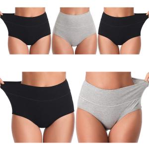 UMMISS Womens Underwear,Cotton High Waist Underwear for Women Full Coverage Soft Comfortable Briefs Panty Multipack (Large, Black-grey-total 5 Pack)
