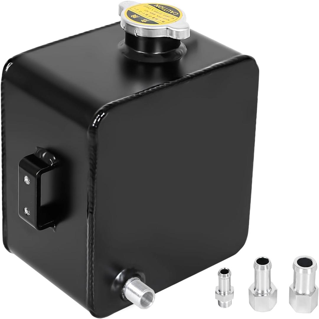 BLACKHORSE-RACING 2.5L Universal Aluminum Coolant Radiator Overflow Expansion Tank Reservoir Recovery Water Tank Metal Bottle for Car Truck Boat (Black)