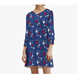 American Flag Womens 2025 Dress Lotus-Leaf Sleeve Dress Novelty Party Dress Fall Dresses, M, Blue