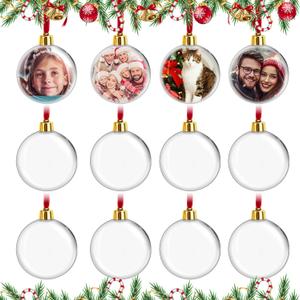 Picture Ornaments for Christmas Tree, 12 Pack Photo Ornaments for Christmas Trees, Picture Frame Ornament, Custom Picture Frame Ornament for Trees, Xmas Gifts for Mom Dad Friends Kids Pets Decorations (Round Style)