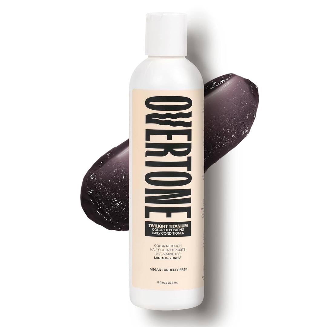 Overtone Daily Color Depositing Conditioner: 8oz Temporary Coloring Conditioner w/Shea Butter & Coconut Oil, Refresh Color & Prevent Fading, Vegan & Cruelty-Free, Extreme Silver is Twilight Titanium