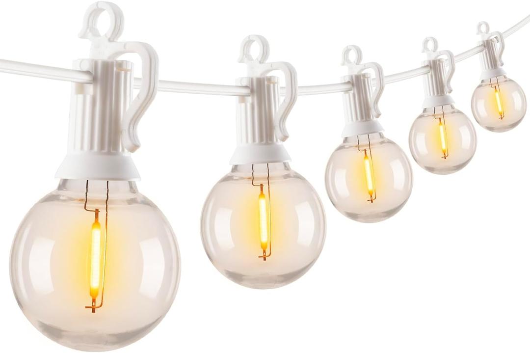Outdoor String Lights - 50 Ft Waterproof Connectable Commercial LED Patio Lights with 25 G40 Globe Bulbs, All Weatherproof Hanging Globe Light for Outside Backyard Porch Party Decoration (White)