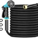 Garden Hose 100FT Non-Expanding, Lightweight Hose With 10-Function Nozzle, Leak-Proof No-Knot Easy to Carry Sturdy Flexible Water Hose for Yard Garden OutdoorLight Black
