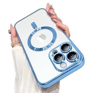 OOK Magnetic Case Made for iPhone 16 Pro Max (6.9 Inch) [Built-in Camera Lens Protector] [Compatible with MagSafe] Soft TPU Anti-Scratch Shockproof Protective Slim Clear Case for Women Men - Blue