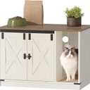 Cat Litter Box Enclosure, Hidden Litter Box Cabinet Furniture with Bell, Indoor Cat House, Farmhouse Style, 31.5 x 19.7 x 20.9Inches, for Hallway, Bedroom, Rustic Brown and White CB82414X