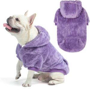 SCENEREAL Fleece Dog Sweaters Hoodie forDogs Girls Boys, Plush Fuzzy Dog Clothes Hoodies with Leash Hole, Winter/Fall Puppy Cold Weather Coat, Sherpa Hooded Sweatshirt, Purple Small-Medium