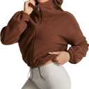 Fleece Winter Hiking Jacket for Women Cozy Fleece with Secure Side Pockets with 3F Zipper Long Sleeve Windproof Mid-Length（Coffee，S）