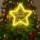 Christmas Star Tree Topper with LED Gold Light, Santa Claus Design, USB or Battery Operated, Christmas Tree Ornament for Indoor Office Xmas New Year Holiday Tree Decoration, 11 in