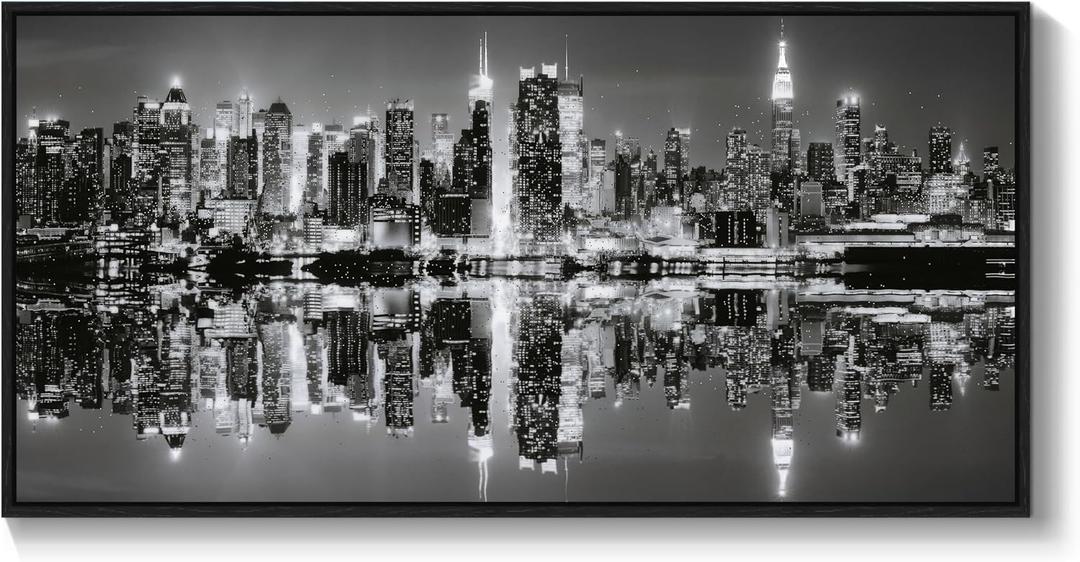 Black and White New York Skyline Cityscape Wall Art Print, 40"L x 20"W