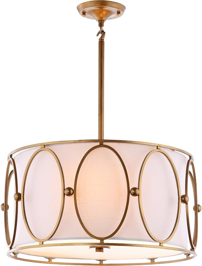 JONATHAN Y Violetta 3-Light 19" Metal Pendant Chandelier, Gold
White Linen Drum Shade, Adjustable Height, Modern Transitional Style, Dining Room Kitchen Island, LED Bulbs Included