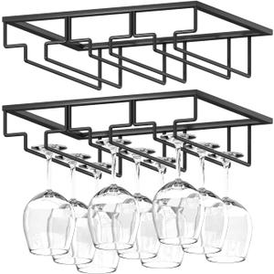 Wine Glass Rack, 2 Pack Under Cabinet Stemware Rack Wine Glass Holder, 3 Rows Black Metal Wine Glass Storage Hanger Under Shelf for Cabinet Kitchen BarWtiujhg Wine Glass Rack, 2 Pack Under Cabinet Stemware Rack Wine Glass Holder, 3 Rows Black Metal Wine Glass Storage Hanger Under Shelf for Cabinet Kitchen Bar