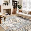 Machine Washable Rug 9' x 12' Vintage Design Area Rugs with Non Slip Rugs for Living Room Bedroom Carpet Stain Resistant, Home Decor Office Boho Rug, Brown