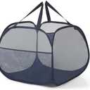 Kimmama Collapsible Mesh Laundry Basket,Foldable Pop Up Laundry Hamper with Side Pocket,Removable Clothes Storage Bin with Handle for Laundry Room,College Drom,Bathroom,Kid Room,Travel,95L,Navy