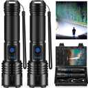 Rechargeable Flashlights High Lumens, 90,000 Lumens Super Bright Led Flashlights with USB Cable, Adjustable Powerful 5 Modes Waterproof Flashlight Handheld Flash Light for Home Camping (Black)