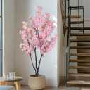 Faux Pink Cherry Blossom Tree 6.5ft(78in) Tall Artificial Plant Indoor Decor Handmade Natural Fake Sakura Tree for Wedding Realistic Silk Cherry Floral in Pot for Home Living Room,Office,Outdoor Decor Cherry Blossom(pink 6), 6.5ft
