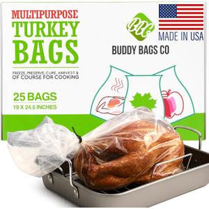 Buddy Bags Co Multipurpose Turkey Oven Bags - Made in USA - 19" x 24.5" - 25 Pack