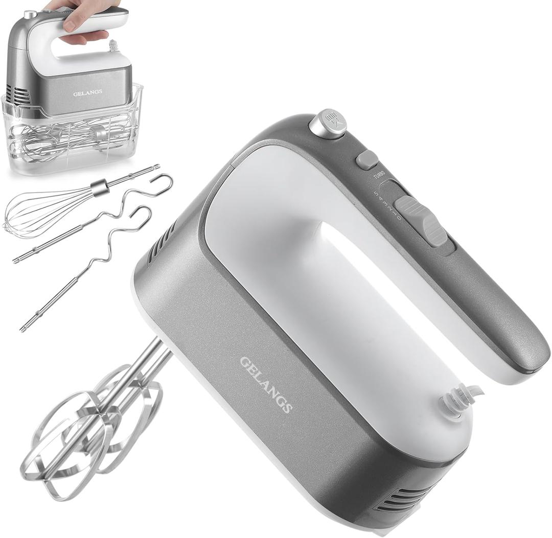 GELANGS-400W Hand Mixer with Turbo Boost - 5-Speed, One-Touch Release, Copper Motor - 3 Dishwasher-Safe Attachments - 110V Heavy Duty Mixer for Baking, Whipping & Dough