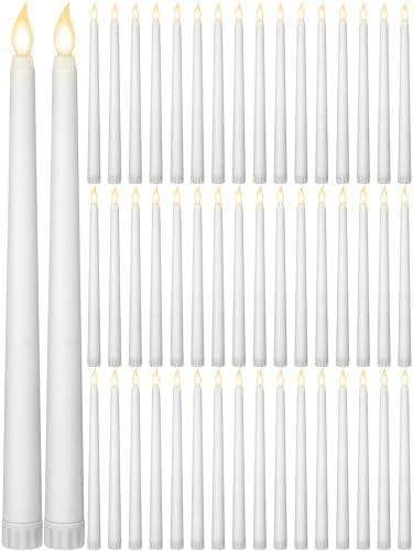 Funtery 48 Pcs Flameless LED Taper Candles 11 Inch Battery Operated Flickering Candles Bulk for Christmas Church Wedding Party(White, Classic Style)