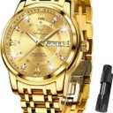 OLEVS Classic Men Watches with Date,Stainless Steel Man Watch with Date, Bussiness Watches for Men,Luminous Quartz Mens Watches Black/White/Blue/Gold, Waterproof Male Watch with Week