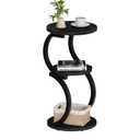 JUSTOGO Small Round Side Table, 3-Tier End Table for Living Room, Vintage Nightstand for Small Spaces Sofa Couch Corner Bedside Bedroom, S-Shaped Wood Accent Table Matel Coffee Table, Black