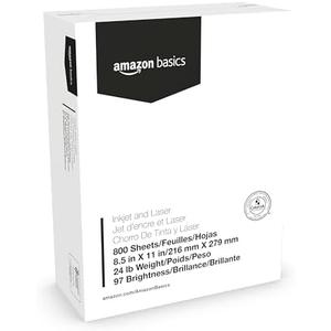 Amazon Basics Multipurpose Copy Printer Paper, 8.5 x 11 Inches , 24 lb, 1 Mega Ream, (800 Sheets), 97 Bright, White
