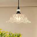 1 Piece Black Chandelier Light Fixtures with Glass Shade, Black Farmhouse Pendant Light,Hanging Light for Kitchen Island Room,Hallway,Living Room,Bedroom (Black Braided Cord)