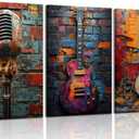 3Pcs Graffiti Musical Instruments Canvas Wall Art Cool Music Theme Posters Print Artwork Modern Colorful Room Painting Pictures Wall Decor for Studio Gallery Home Decoration 12x16In Framed