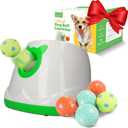 Automatic Dog Ball Launcher Dog Fetch Machine for Small to Medium Sized Dogs,3 Launch Distances, Ball Launcher for Dogs with 6 Latex Balls, Dual Power Supply