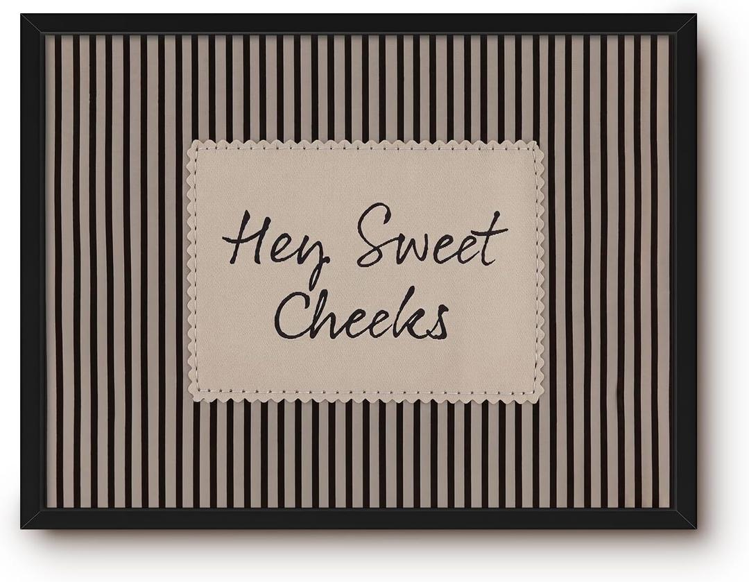 Hey Sweet Cheeks Wall Art Framed Funny Bathroom Decor 16x24 Inch