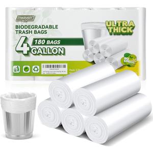 Inwaysin 4-6 Gallon Small Trash Bags Biodegradable 180 Counts, Ultra Thick & Strong 4 Gallon Trash Bag, Unscented Small Garbage Bags, Easy Tearing Waste Basket Liners for Bathroom, Bedroom, Office
