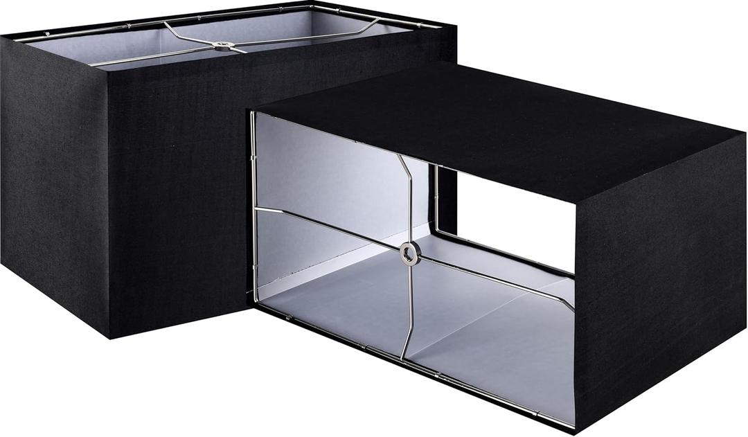 GOSO 8"9"14" Black Rectangular Lamp Shades Set of 2 Medium, Spider Fitter (E26 Base) Rectangle Lamp Shade for Table Lamps, Floor Lamp for Nightstand,Bedroom,Living Room Modern Deco,Easy Assembly