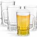 Beer Mugs Set, 12oz Glass Mugs With Handle, Beer Glasses For Freezer, 355ml Beer Drinking Glasses, Traditional Stein For Bar, Beverages,Coffee, Teas, Set of 4