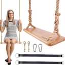 Hanging Wooden Swing, 24"x 8"x 1.2" Tree Swing for Adults and Kids with 500lbs Load, Adjustable Hemp Rope Plus Tree Straps 147 inch, Wood Swing Set Seat for Outdoor and Indoor Use