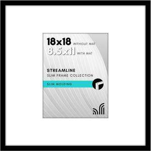 Americanflat 18x18 Picture Frame with Polished Plexiglass - Use as 8.5x11 Frame with Mat or Display 18x18 Photo Without Mat - Streamline Collection - Thin Frames for Wall Display - Black