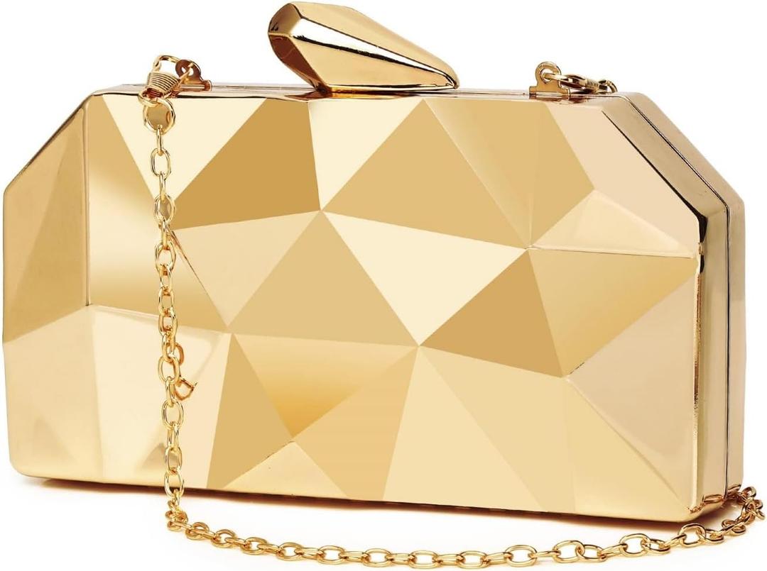 Gold Evening Bag,Geometric Evening Clutch,Metallic Gold Bags,Evening Bags for Wedding, Party&Formal Evening