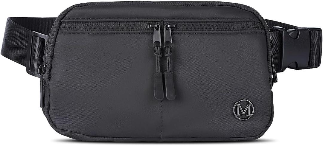 Fanny Pack Crossbody bags for Women Men, 2L Everywhere Belt Bag, Fashion Waist Packs, 5-Zipper Pockets Waist Bag with Adjustable Strap (Matte Black)