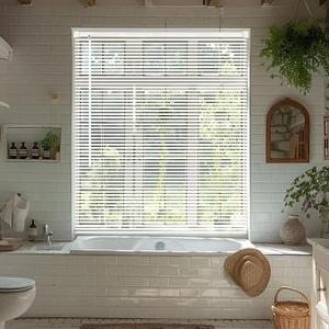 AIRLAJYID Cordless Vinyl Mini L Blinds 27" W x 72" H, 1" Slat White Horizontal Windows L Blind for Door, Shades, Camper, Light Filtering, Interiors, Arrive 1/2 Inch Narrower Indoor